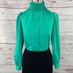 Arianne Petite vintage green blouse high collar